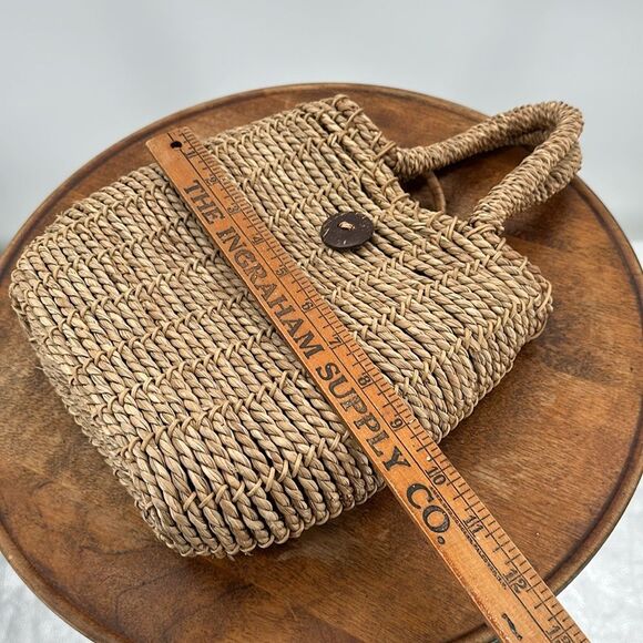 Twisted Jute Handbag Purse Wicker Boho Coconut Shell Button Closure Boho Natural - Picture 8 of 9